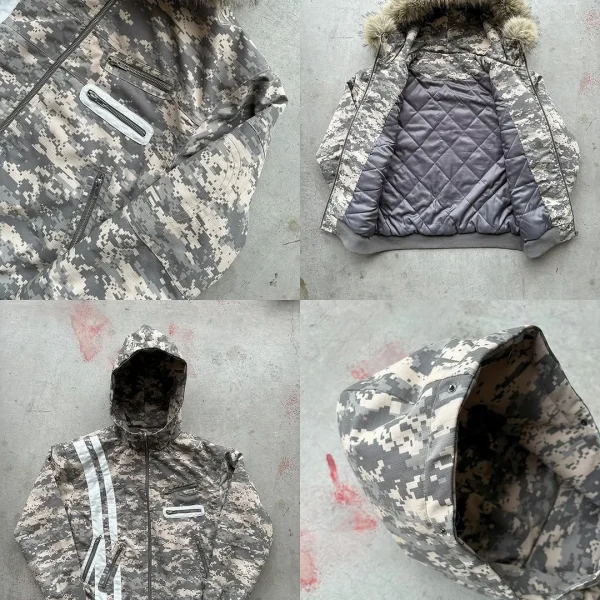 Zipper Pockets Winter Cotton Cropped Boxy Fit Camouflage With Faux Fur Men's Jackets - Image 4
