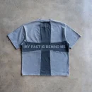 Screen Print Designer Patchwork Color Block Cotton Vintage Acid Wash T Shirt for Men