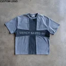Screen Print Designer Patchwork Color Block Cotton Vintage Acid Wash T Shirt for Men