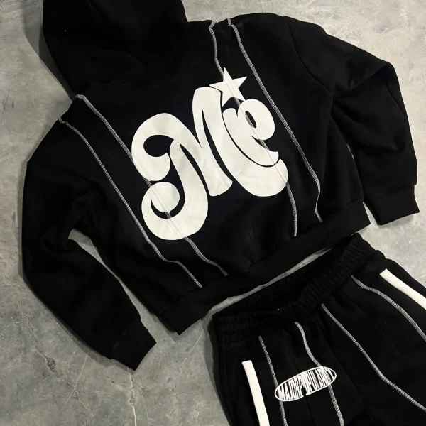 Printed Cotton French Terry Sweatsuit Zip up Oversized Hoodie Sweatpants and Hoodie Set for Men - Image 2