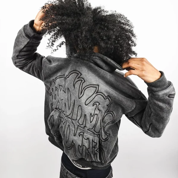 Drop Shoulder Boxy Cotton Vintage Patch Embroidery Sun Faded Oversized Pullover Acid Wash Hoodie - Image 5