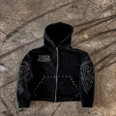 100% Cotton Rhinestone 400GSM Oversized Streetwear Zip up  Men's Sweatshirts Hoodies