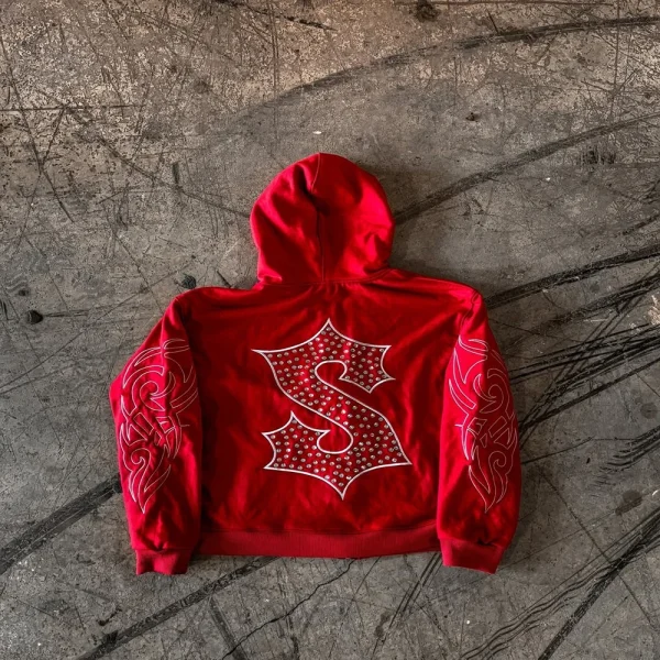 100% Cotton Rhinestone 400GSM Oversized Streetwear Zip up  Men's Sweatshirts Hoodies - Image 4