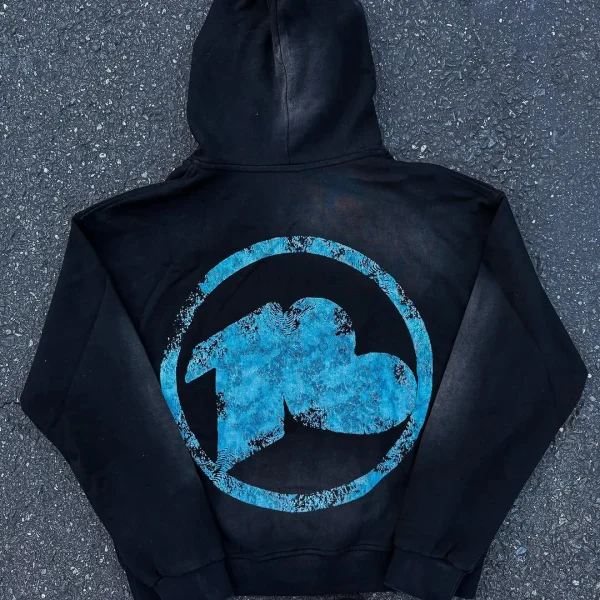 Applique Embroidery Print 500 Gsm Acid Wash Zip up Hoodie Oversized Hoodies Unisex - Image 2