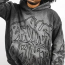 Drop Shoulder Boxy Cotton Vintage Patch Embroidery Sun Faded Oversized Pullover Acid Wash Hoodie