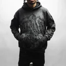 Drop Shoulder Boxy Cotton Vintage Patch Embroidery Sun Faded Oversized Pullover Acid Wash Hoodie