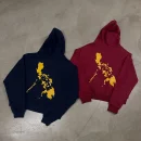 Applique Embroidery Cotton Street Style Zipper Rhinestone Cropped Boxy Hoodie