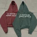 Screen Print French Terry Heavy Weight Pullover Washed 500 GSM Cotton Cropped Boxy Hoodie