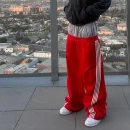 Oversized Stripe Straight Wide Leg Baggy Double Waist Side Stripe Flared Sweatpants