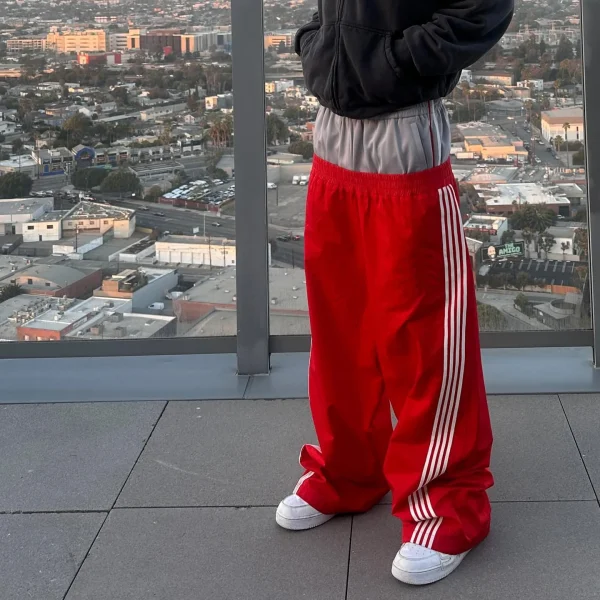 Oversized Stripe Straight Wide Leg Baggy Double Waist Side Stripe Flared Sweatpants - Image 5
