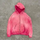 Distressed Sun Faded Zipper 100% Cotton Heavyweight Acid Wash Vintage French Terry Hoodie