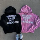 Applique Embroidery Print 500 Gsm Acid Wash Zip up Hoodie Oversized Hoodies Unisex