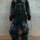 Casual Flare Baggy Pants Distressed Washed Zipper Hoodie Sweatpants and Hoodie Set