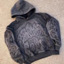 Drop Shoulder Boxy Cotton Vintage Patch Embroidery Sun Faded Oversized Pullover Acid Wash Hoodie