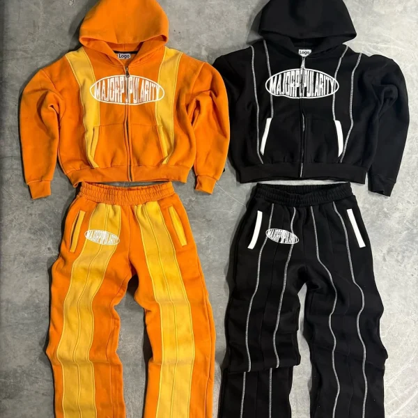 Printed Cotton French Terry Sweatsuit Zip up Oversized Hoodie Sweatpants and Hoodie Set for Men - Image 5