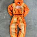 Printed Cotton French Terry Sweatsuit Zip up Oversized Hoodie Sweatpants and Hoodie Set for Men