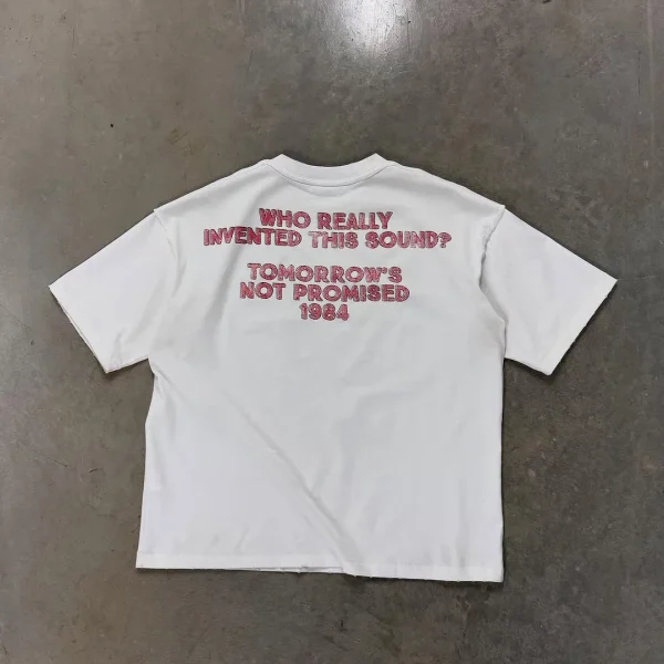 Graphic Dtg Print Round Neck Boxy 100% Cotton Drop Shoulder Oversized T Shirt for Men - Image 3